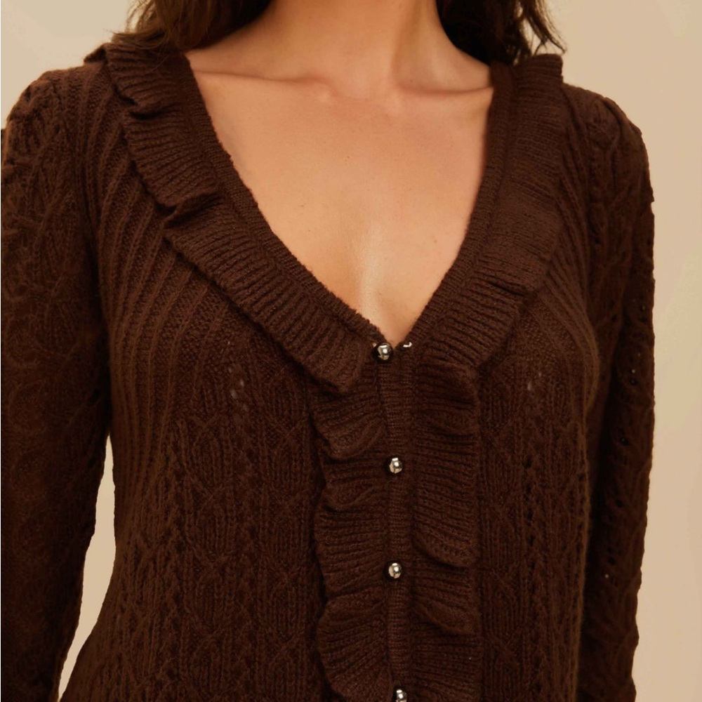 NWT FARM Rio Lace Stitch Knit Ruffles Cardigan - Picture 6 of 11